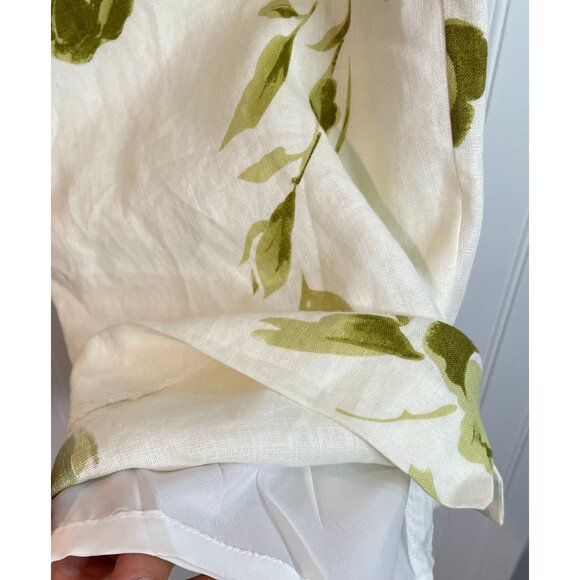 Edward Irish Linen Floral Pants Size 10 Womens Cream & Green - Picture 4 of 11